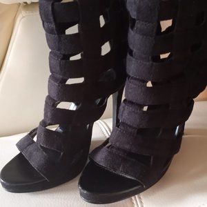 Black Window-Pane Stiletto Heels